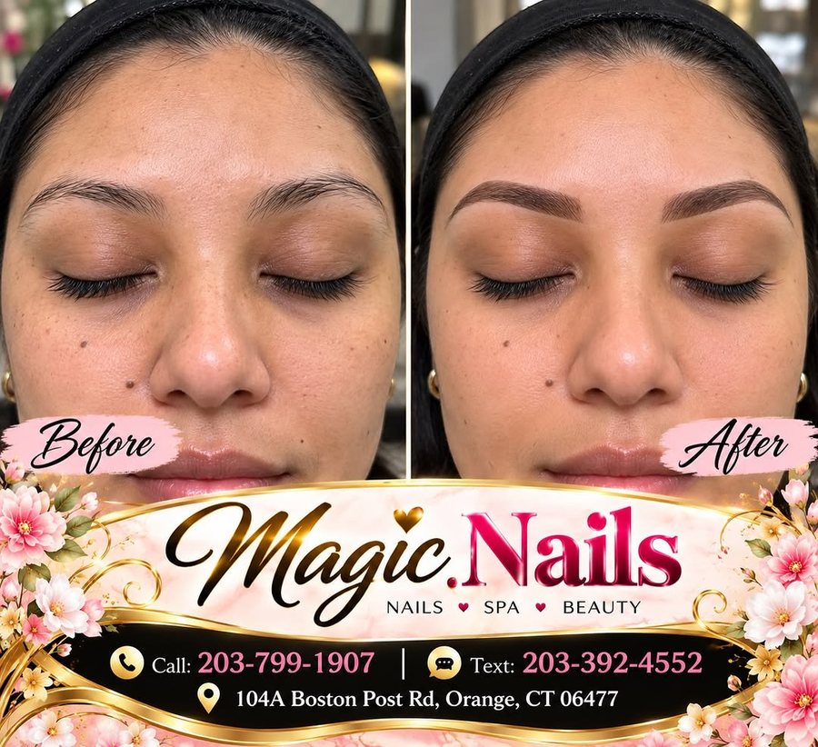 Eyebrows before and after shaping at Magic Nails